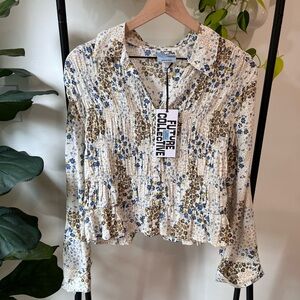 Future Collective Floral Blouse - Blue and Brown
